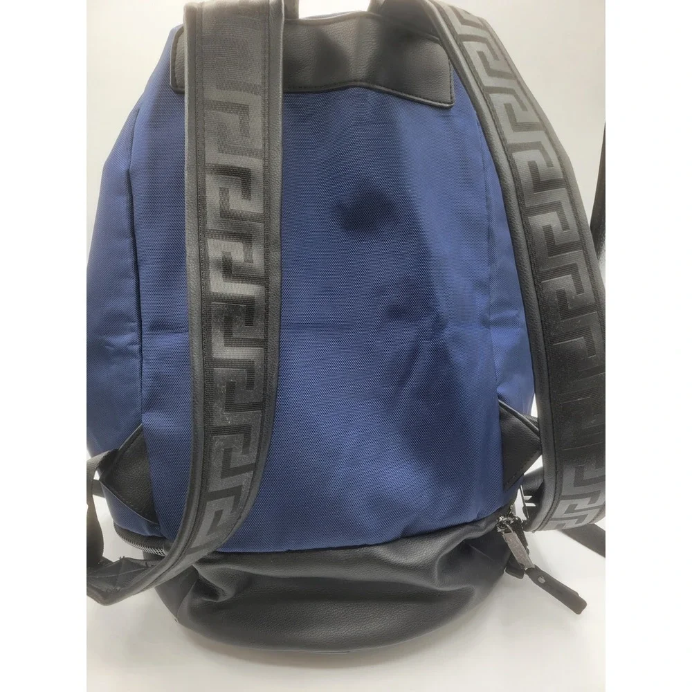 Versace Parfums Navy Blue Nylon Medusa Drawstring Backpack Greca Straps Bag